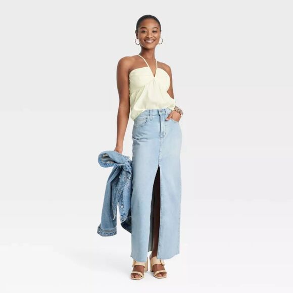 Women's High-Rise Denim Maxi Skirt - Universal Thread Light Wash 12 - Picture 1 of 12